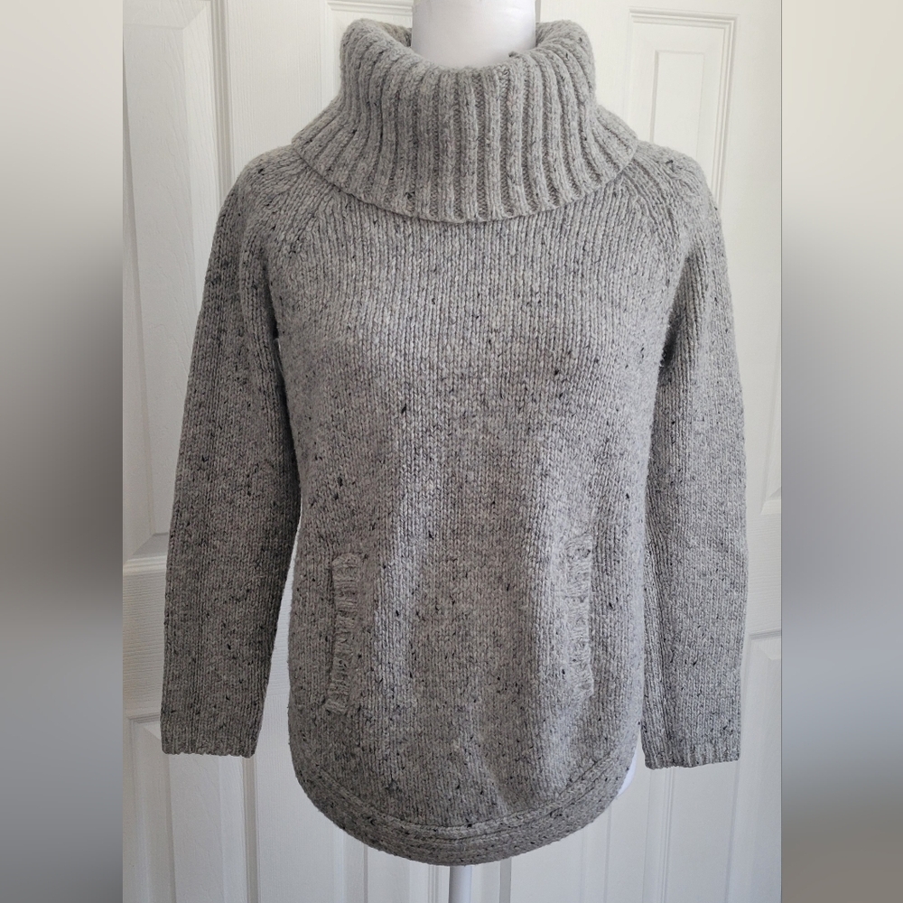 Cynthia Rowley Gray Women's Cowl Neck Wool Blend Sweater Kangaroo Pocket, Medium